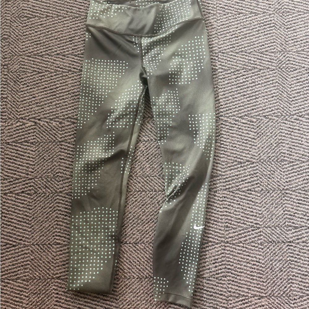 Nike Green Geometric Performance Leggings Size Small